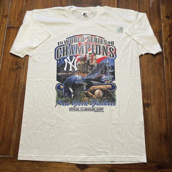Vintage New York Yankees Shirt Mens Large Twin Towers World Series Starter 90s - Picture 2 of 9